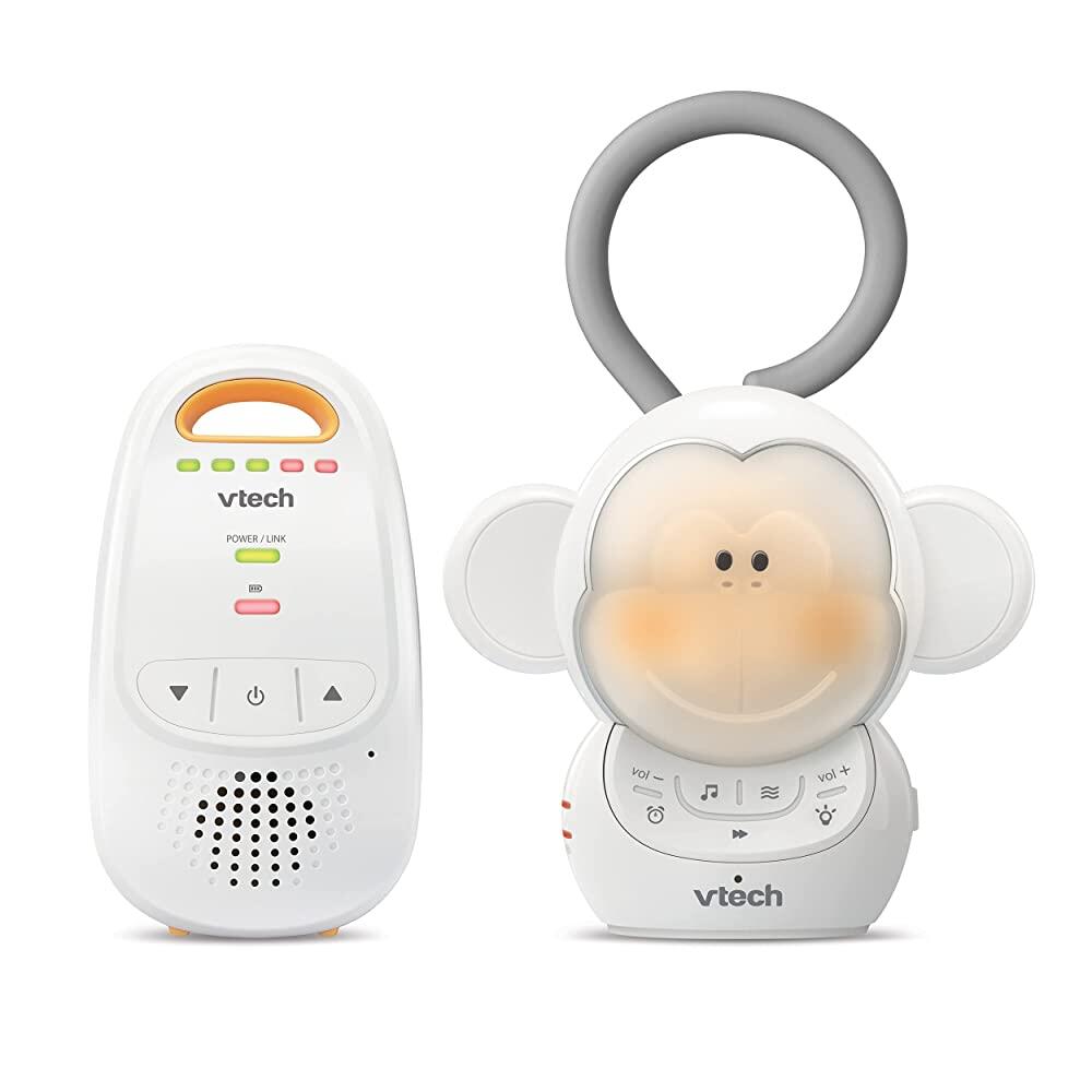 VTech DM1411 오디오 베이비 모니터 및 휴대용 수더 듀얼 유닛 충전식 배터리, 장거리, 소프트 글로우 야간 조명, 진정 사운드 및 자장가, 디지털 무선 전송, 사운드